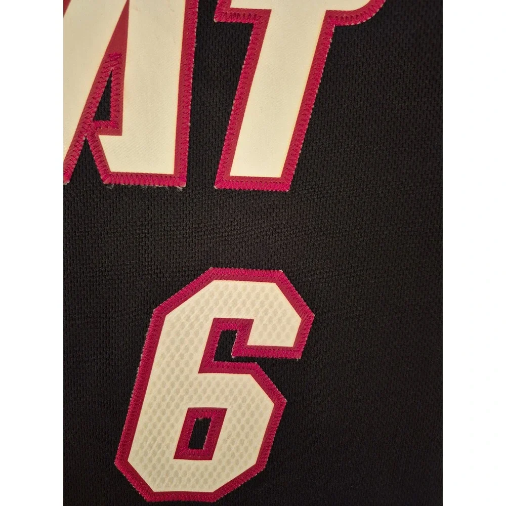 Adidas Miami Heat LeBron James #6 NBA Jersey Black Red Mens Large Length +2